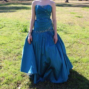 Strapless Mori Lee Mermaid Beaded Prom Dress